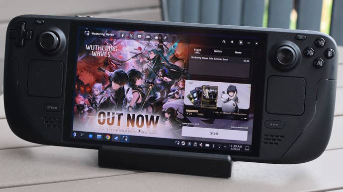 The Wuthering Waves launcher running on a Steam Deck OLED.