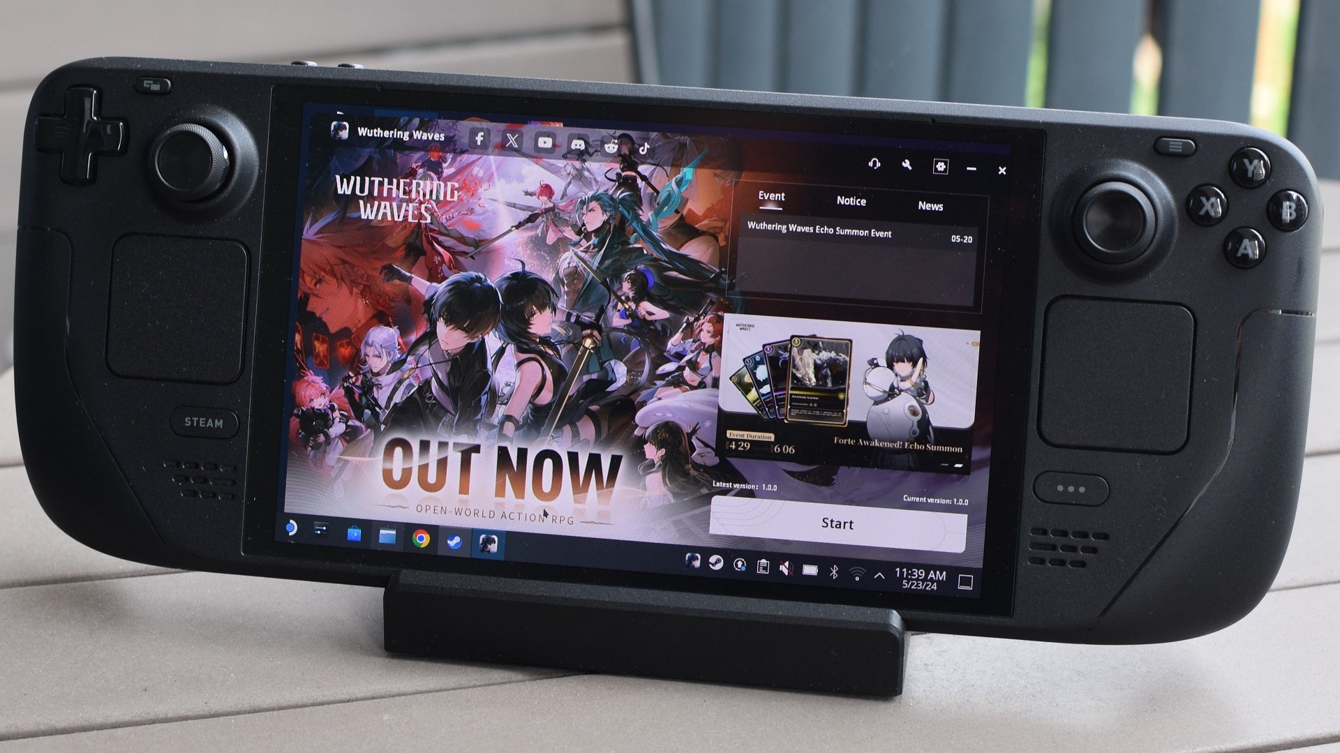 The Wuthering Waves launcher running on a Steam Deck OLED. - 1