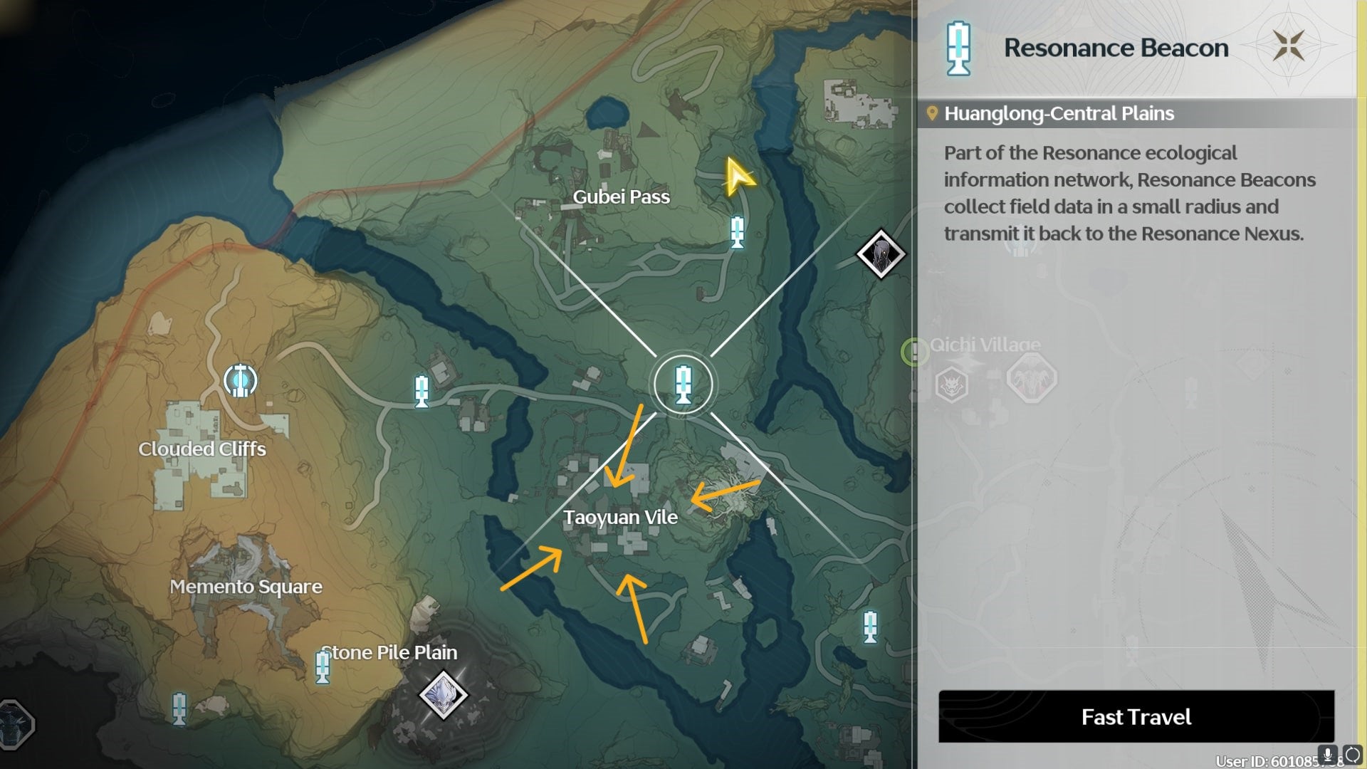 The location of Taoyuan Vile, where players can find Pecok Flowers, is labelled on the map in Wuthering Waves - 3