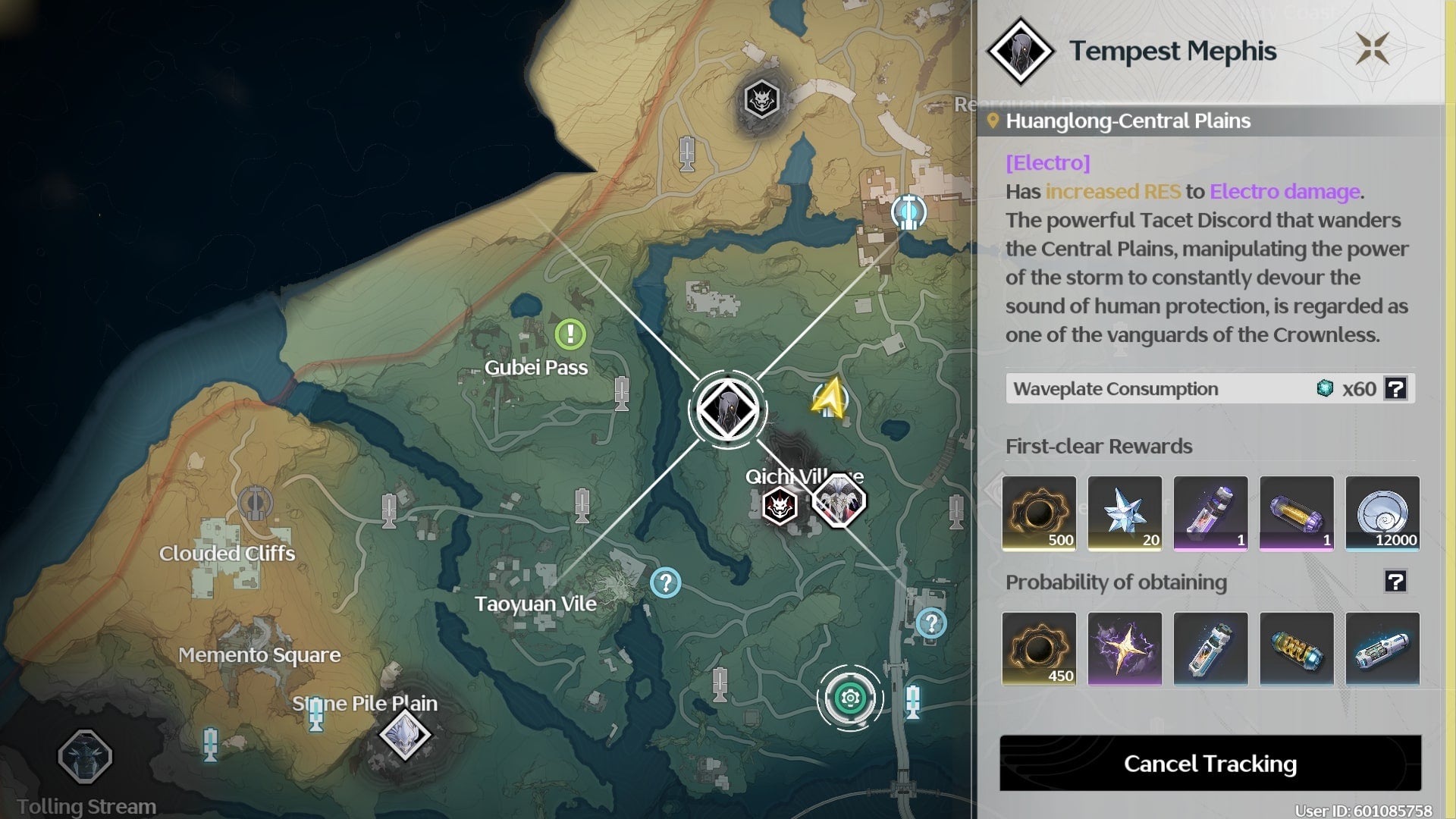 The location of the Tempest Mephis, which is near Qichi Village, is marked on the Wuthering Waves map - 3