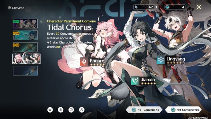 The Banner menu in Wuthering Waves on the Tidal Chorus Banner.