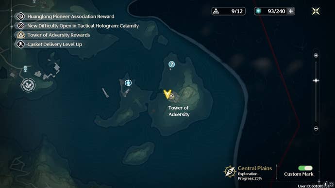 The location of the Tower of Adversity is shown on the Wuthering Waves map