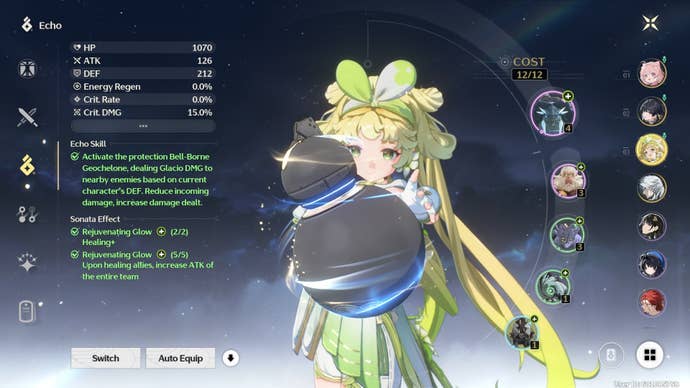 Five star character, Verina, is shown wielding several Rejuvenating Glow Echoes in Wuthering Waves