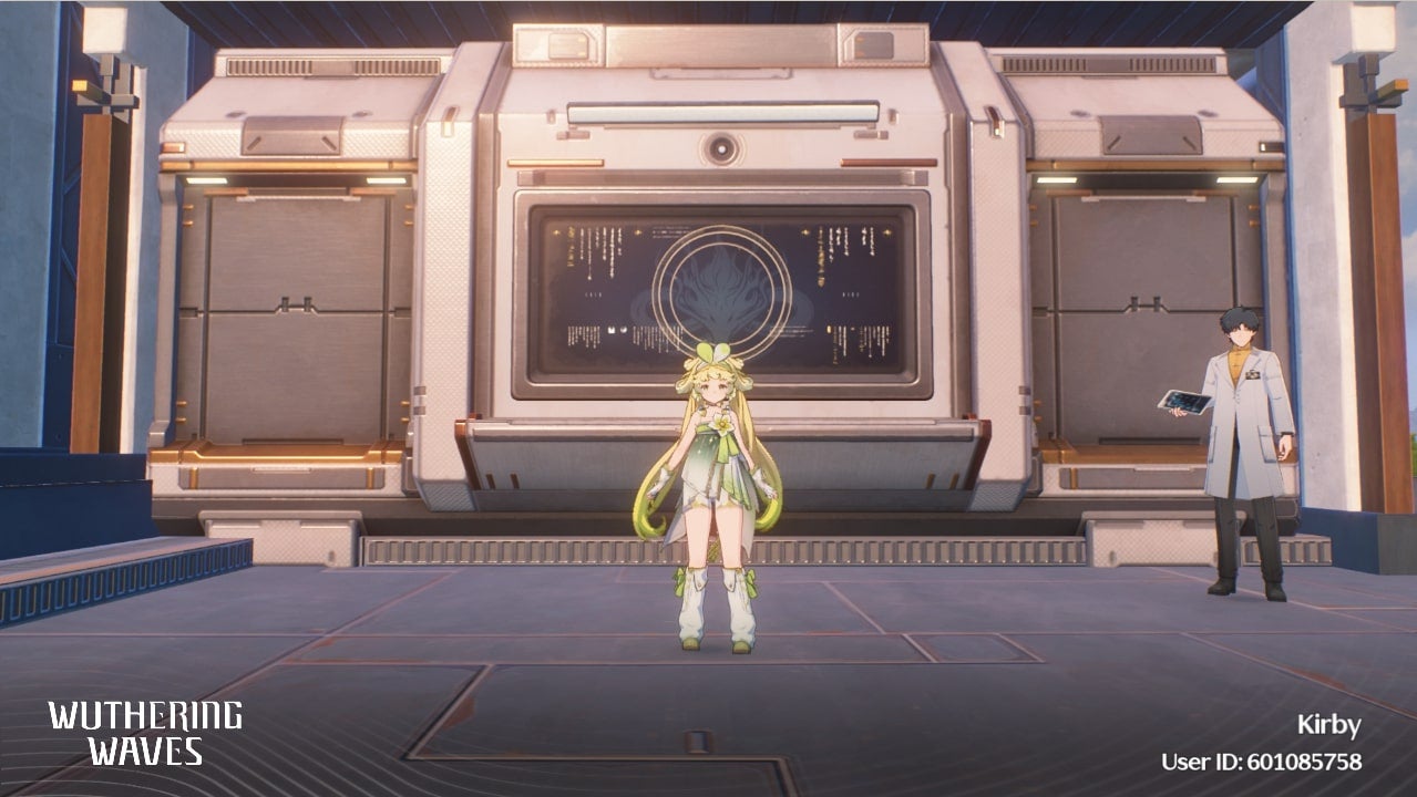 Verina stands in front of the Synthesizer in Wuthering Waves - 1