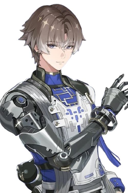 Xiangli Yao from Wuthering Waves posing with his mechanical arm held up.