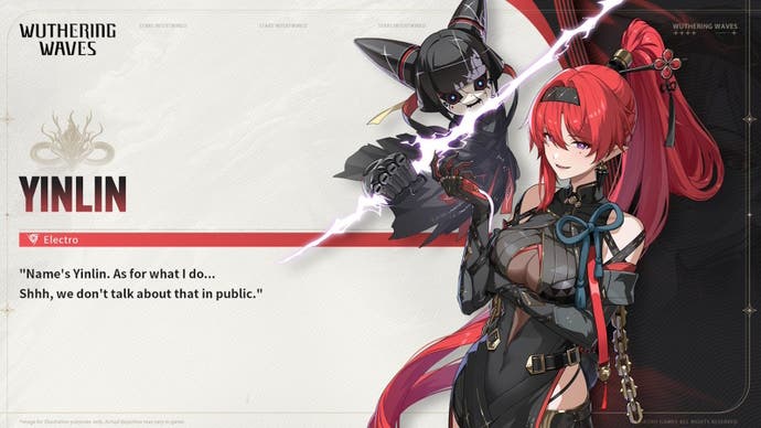 Drip marketing for Yinlin in Wuthering Waves, showing her character and a quote from her.