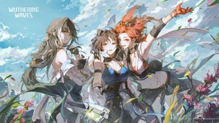 Three Wuthering Waves characters are shown in promotional artwork for the game. From left to right: Jianxin,  Rover (F), and Chixia