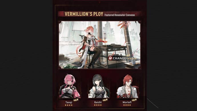 Wuthering Waves 1.1 character Banner details for Changli’s Banner.