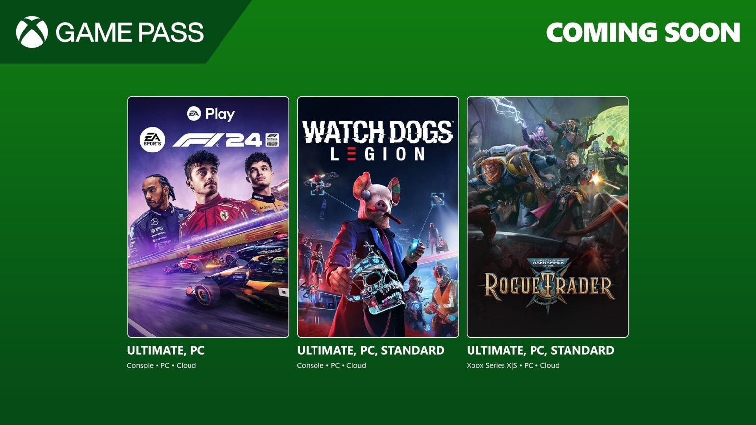 F1 24, Watch Dogs Legion y Warhammer 40.000 Rogue Trader se incorporan a Game Pass en la segunda mitad del mes