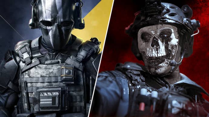 A character from XDefiant is shown beside an image of Ghost from MW3