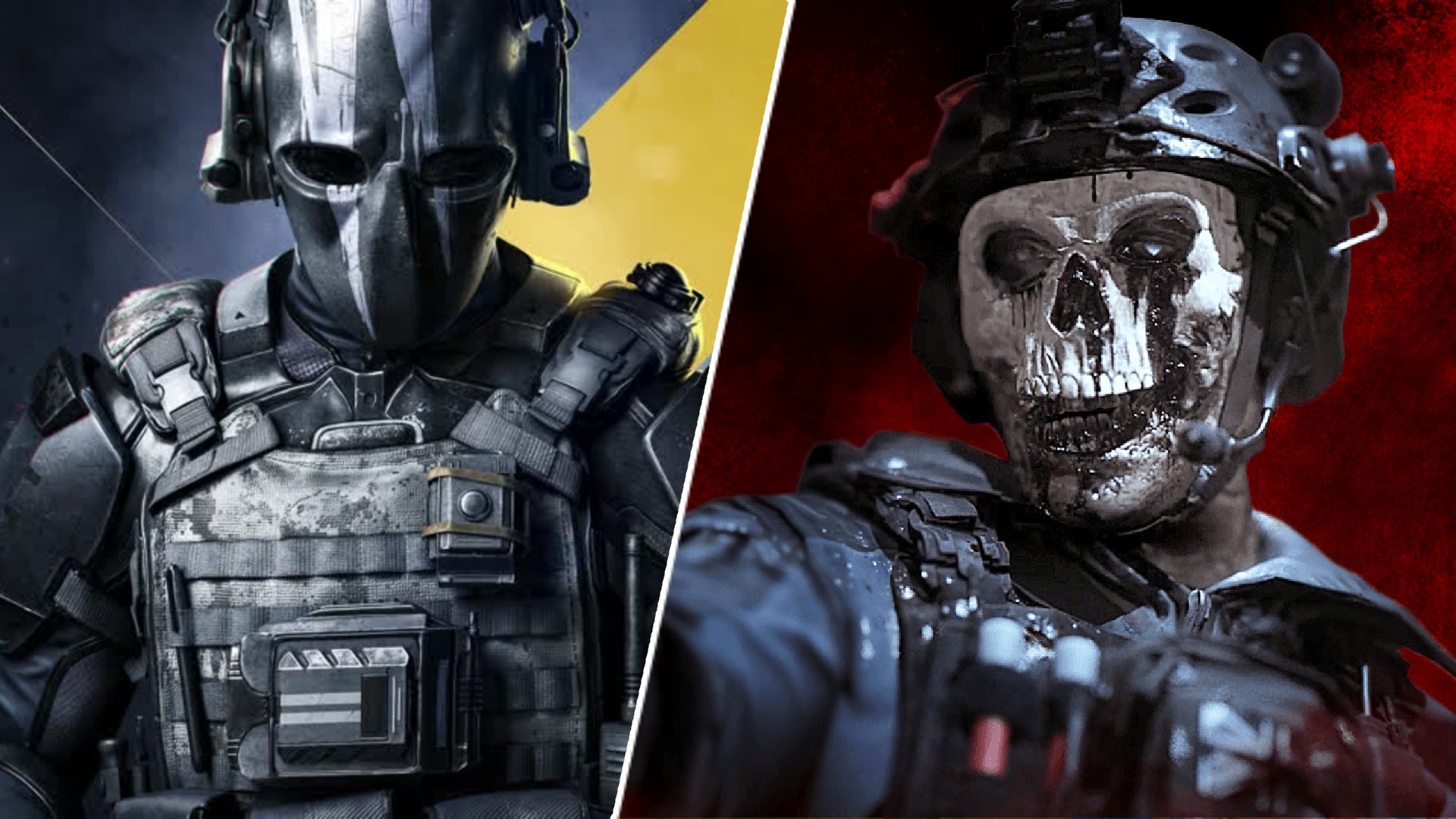 A character from XDefiant is shown beside an image of Ghost from MW3 - 1