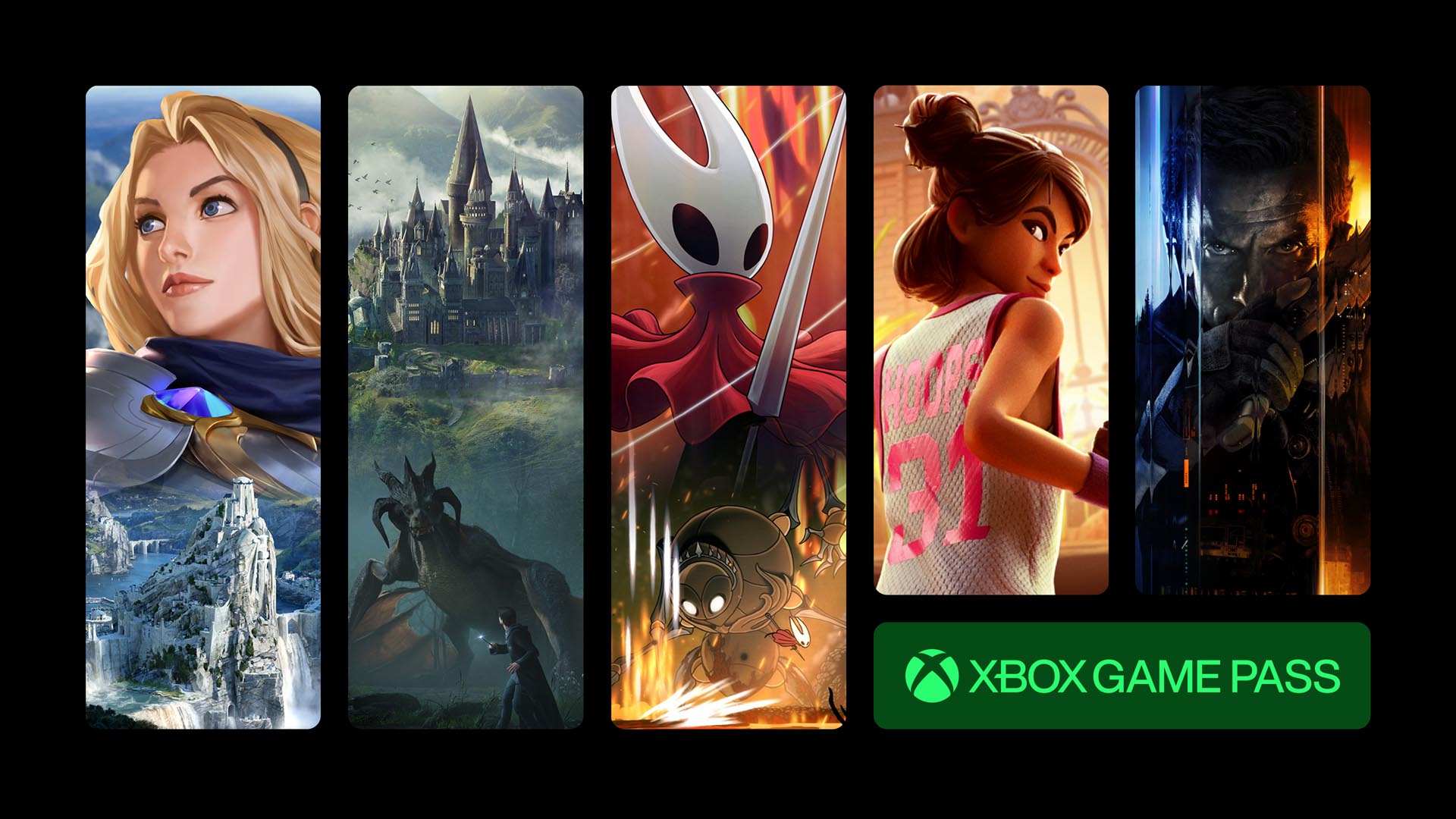 A compilation of images of games available on Xbox Game Pass, including Silksong and Black Ops 7. - 1