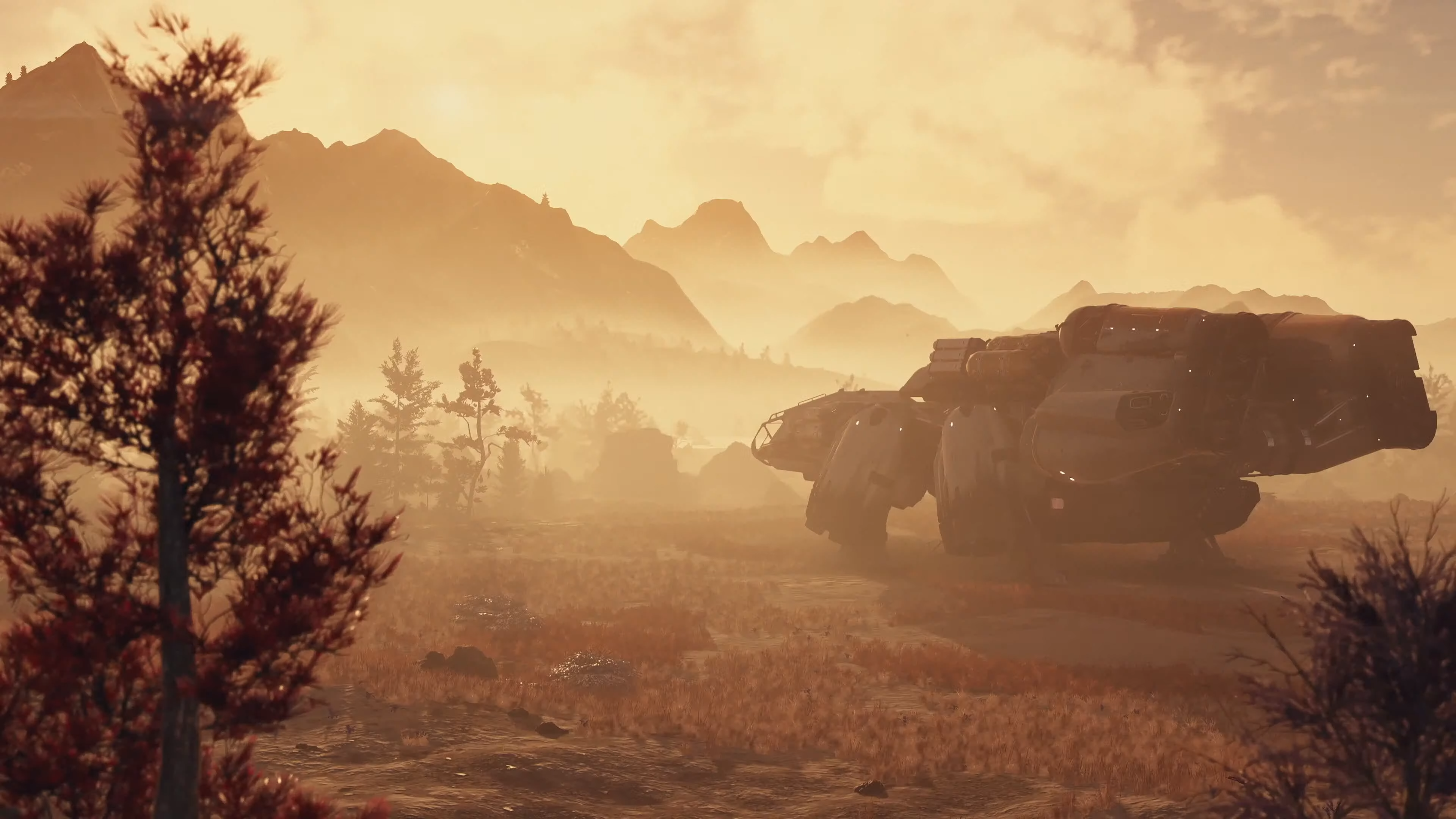 Starfield ship in dust