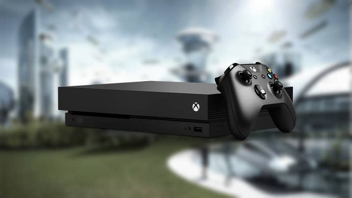 The ‘society if’ meme – that of a utopian landscape - with the Xbox One X console over the top of it.