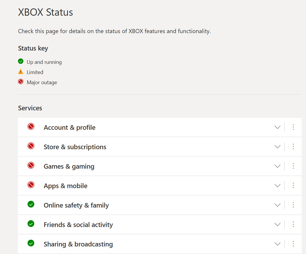 Xbox status outage July 2026