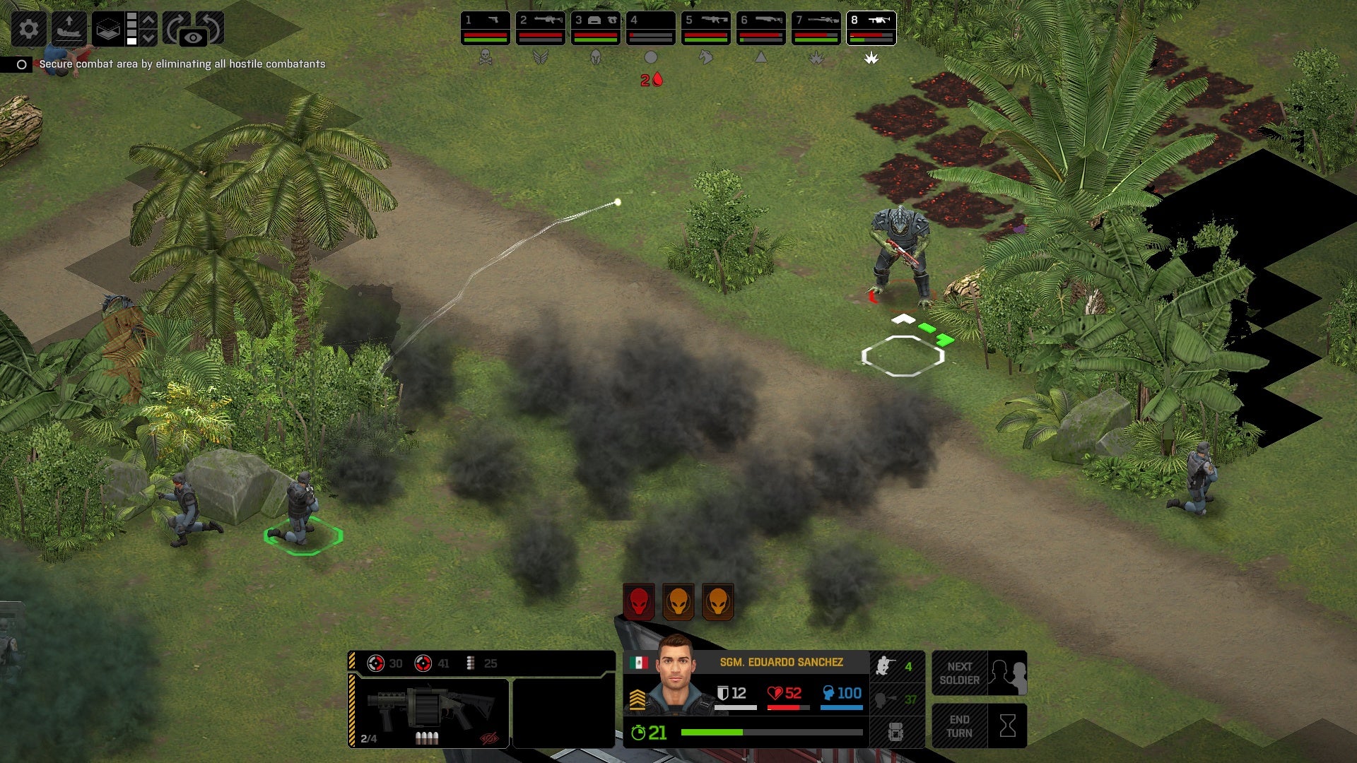 A human soldier tosses a grenade at alien invaders in Xenonauts 2.