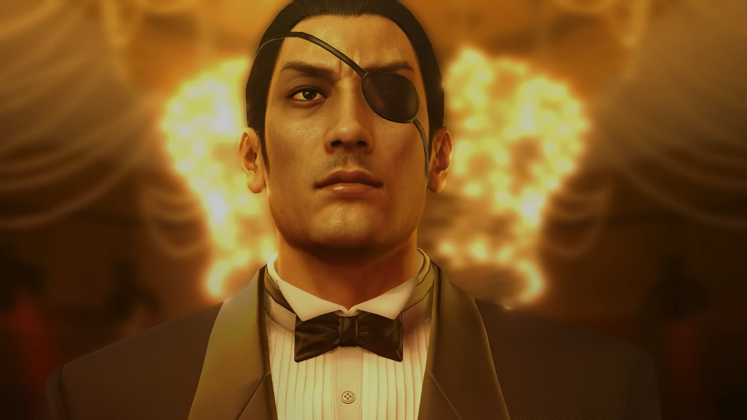 Close up of Majima with eyepatch and suit in Yakuza - Director's Cut trailer