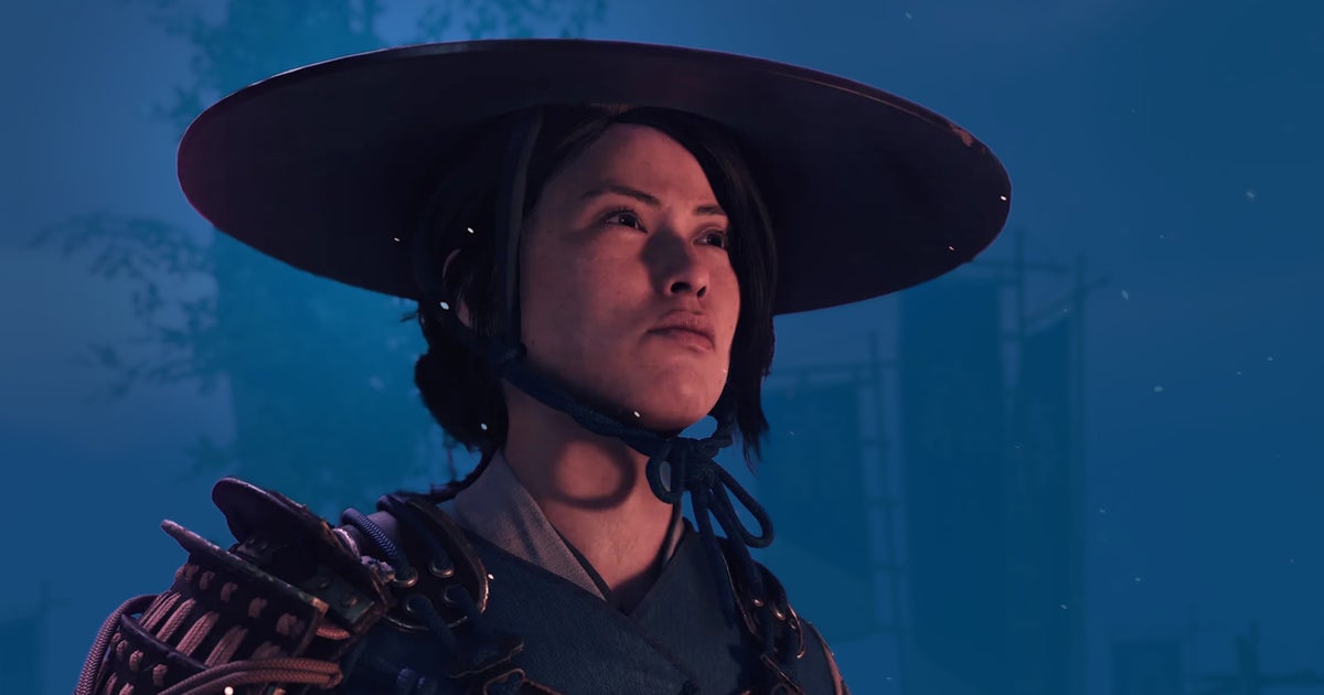 Ghost of Yotei's Atsu, wearing a wide-brimmed hat and pouting