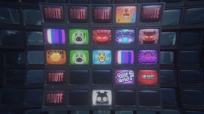 The HDD TV mode from Zenless Zone Zero, made up of a bunch on mini TVs.