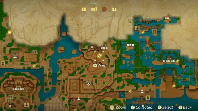 A map screen showing the location of Dampe's workshop in Zelda: Echoes of Wisdom.