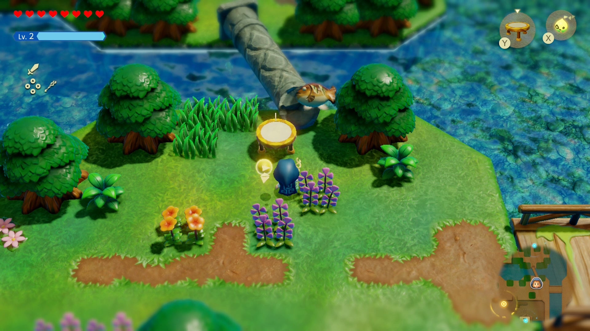 Zelda in front of a Trampoline and fallen pillar in Zelda Echoes of Widsom.