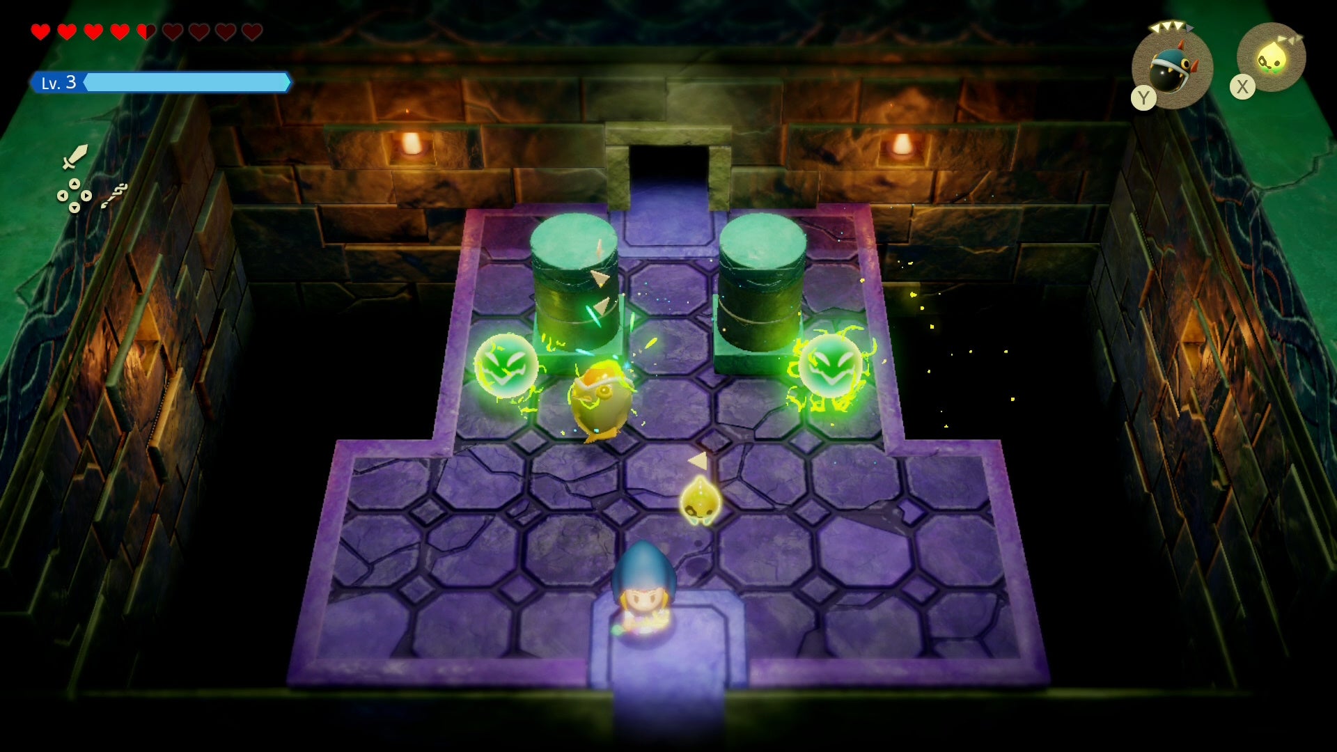 Zelda in a room with two sparks in the Eastern Temple in Zelda Echoes of Wisdom.