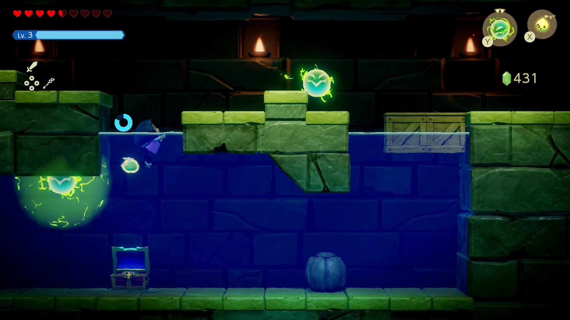 Zelda swimming above water in the Eastern Temple in Zelda Echoes of Wisdom.