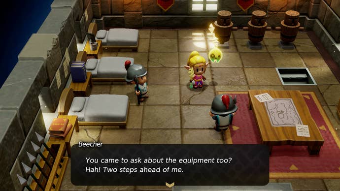 Princess Zelda speaking to the Castle Quartermaster in Zelda: Echoes of Wisdom.