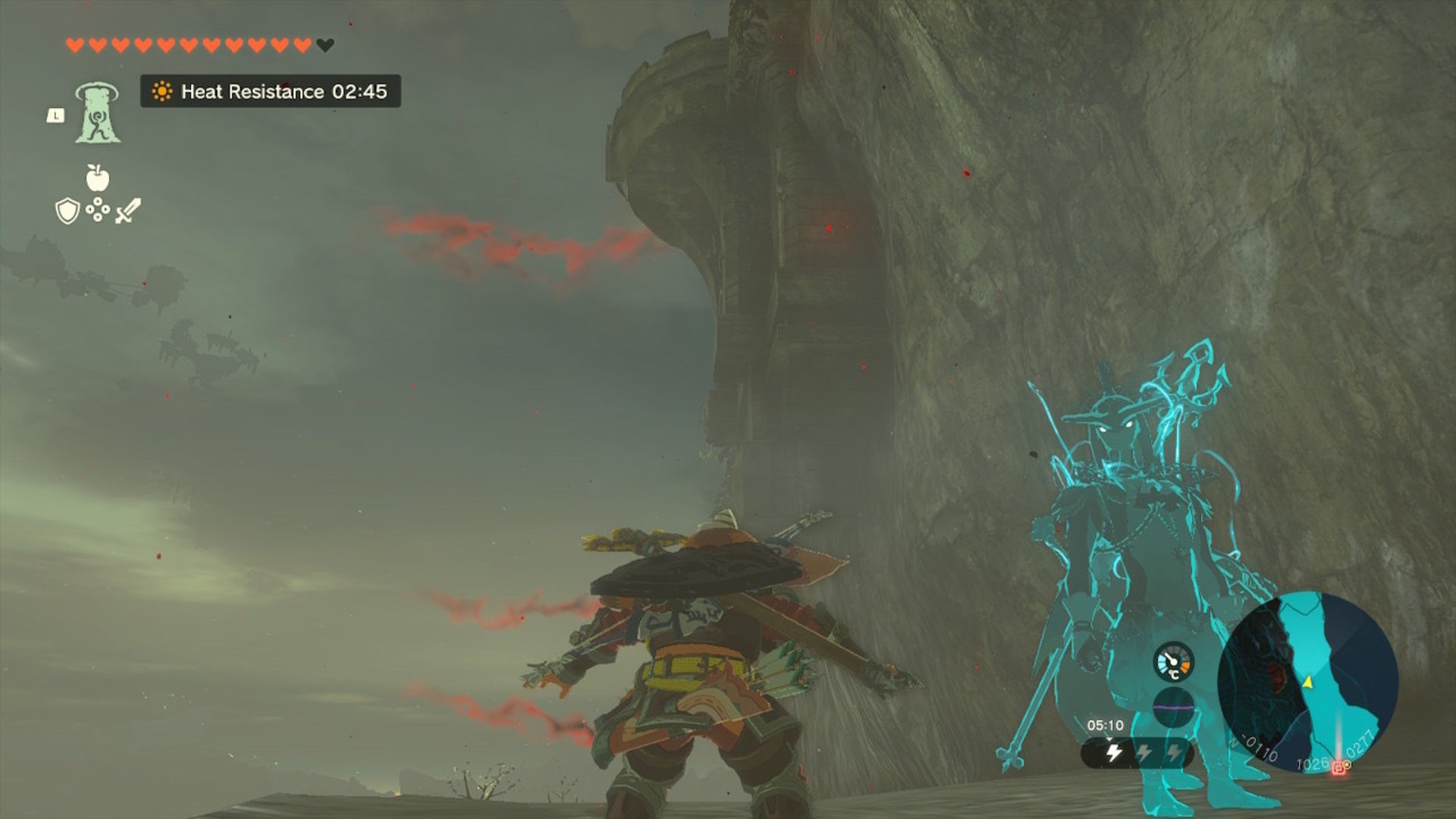 Link looks over at a pillar he can Ascend up in 
The Legend of Zelda: Tears of the Kingdom