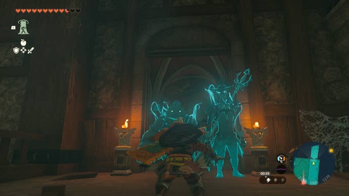 Link looks over at a room he can Ascend from in 
The Legend of Zelda: Tears of the Kingdom