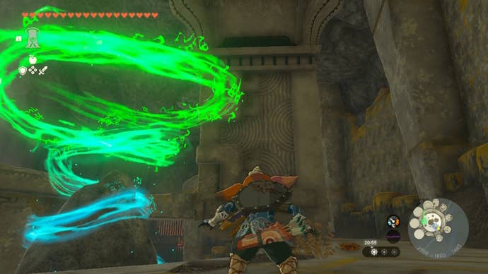 Link faces a pillar beside a shrine in Zelda: Tears of the Kingdom
