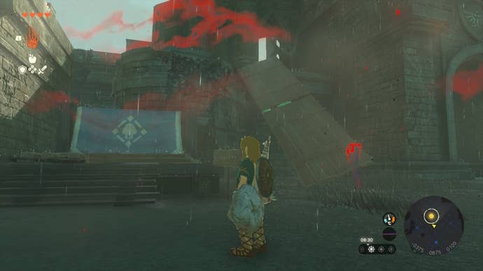 Link uses Fuse to build a ramp to the top of the first gatehouse in The Legend of Zelda: Tears of the Kingdom