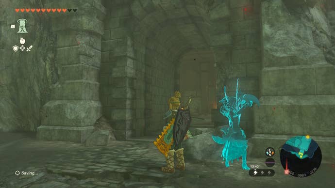 Link stands by a side entrance to Hyrule Castle in 
The Legend of Zelda: Tears of the Kingdom
