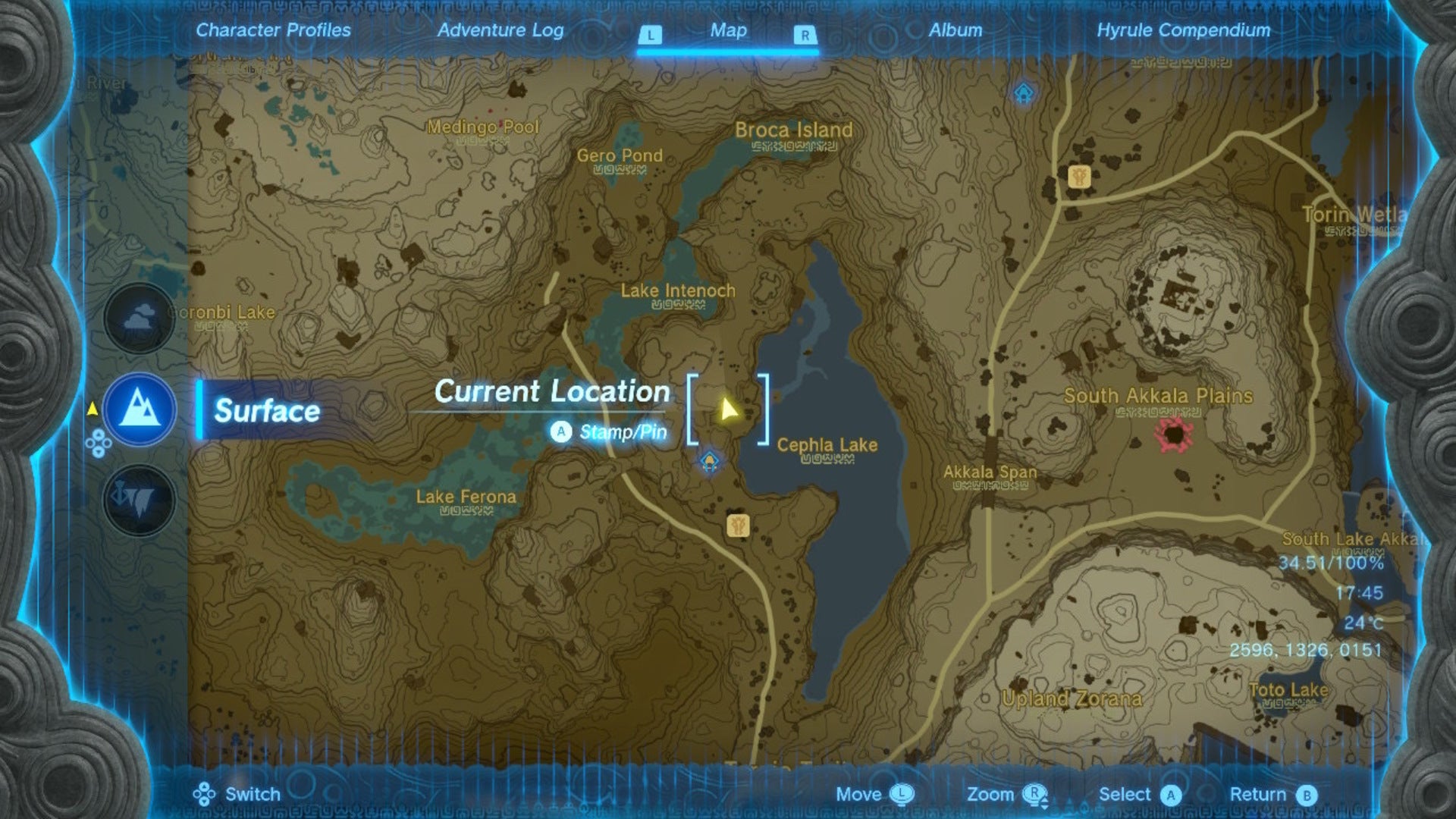 A map showing the location of the Cephla Lake Cave in The Legend of Zelda: Tears of the Kingdom - 11