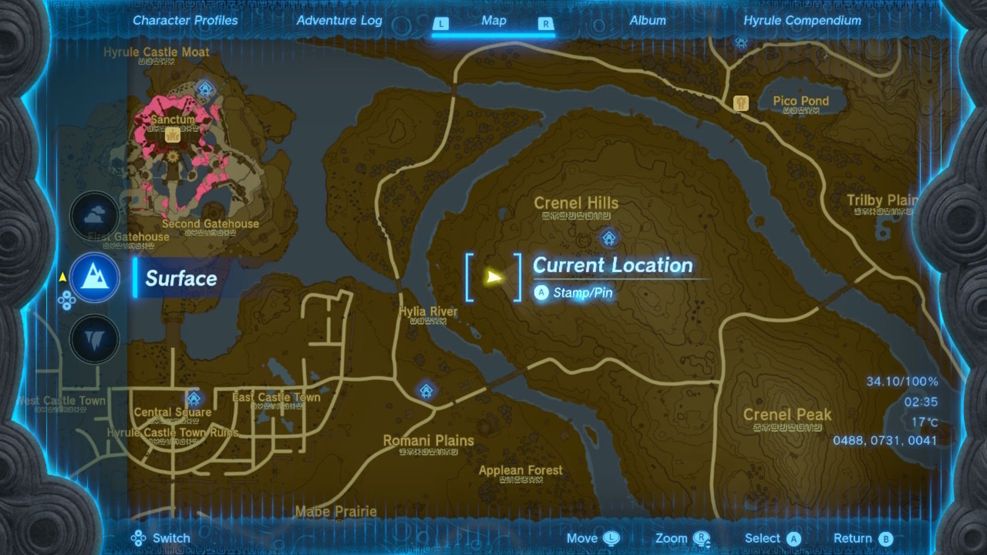 A map showing the location of Crenel Hills Cave in The Legend of Zelda: Tears of the Kingdom - 8