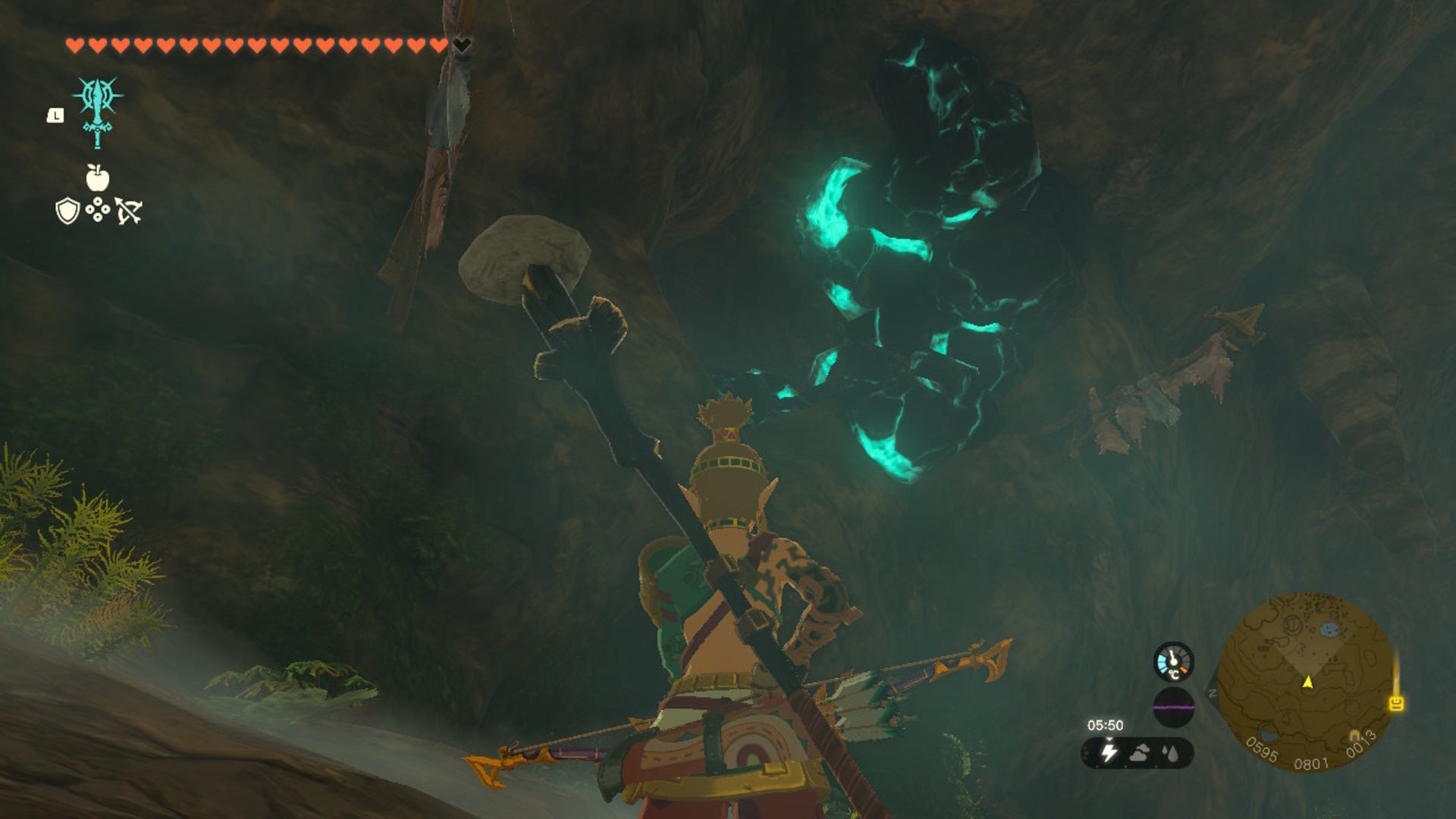 Link looks at a breakable block of luminous stone in The Legend of Zelda: Tears of the Kingdom - 10