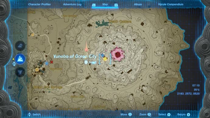 A map of Death Mountain in The Legend of Zelda: Tears of the Kingdom