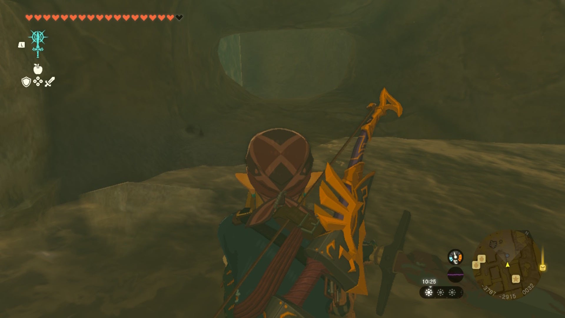 Link looks at a small opening inside of a cave in The Legend of Zelda: Tears of the Kingdom