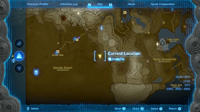 A map showing the location of East Gerudo Chasm in The Legend of Zelda: Tears of the Kingdom