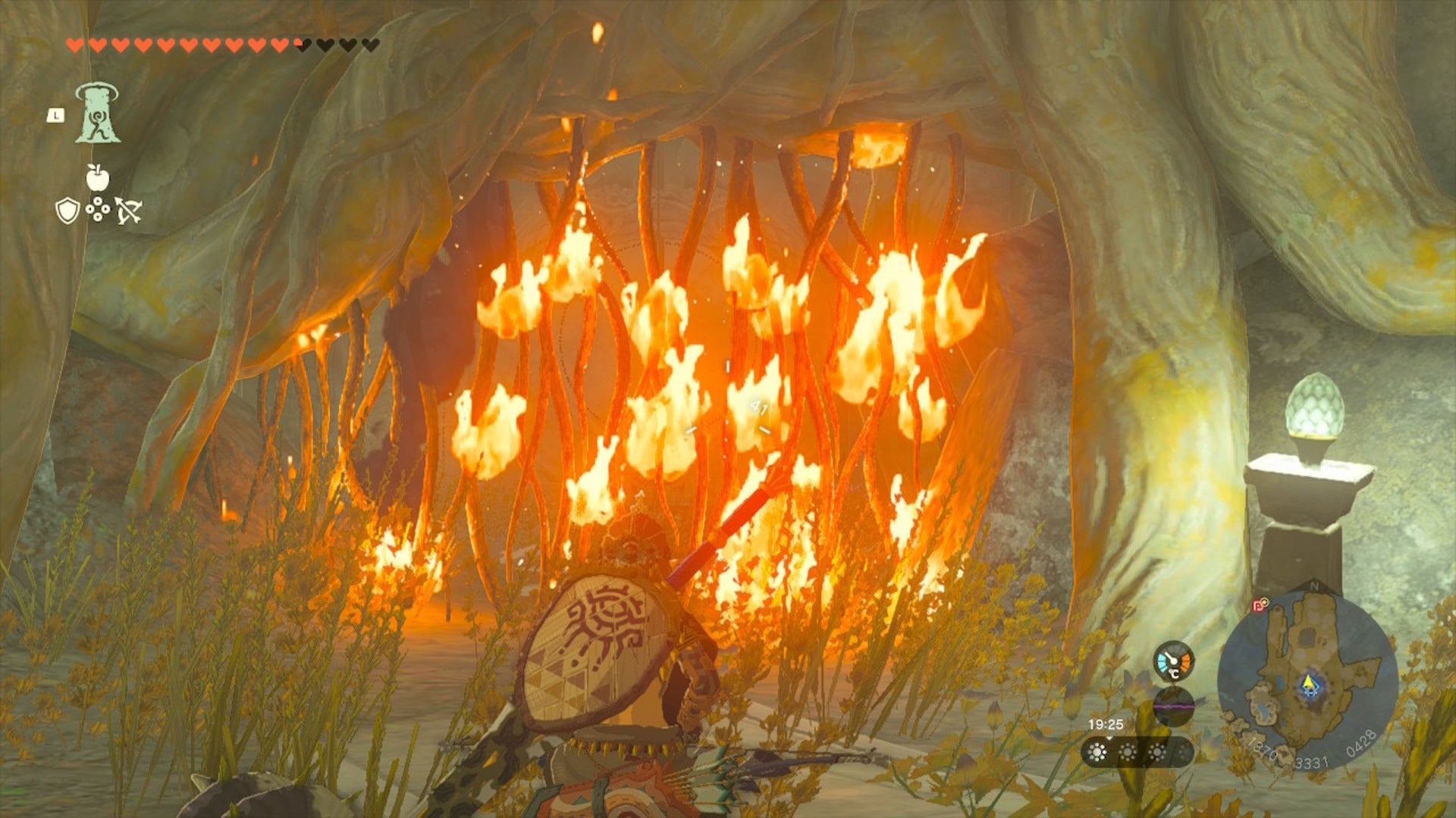 Link burns some bramble blocking a doorway in The Legend of Zelda: Tears of the Kingdom - 15
