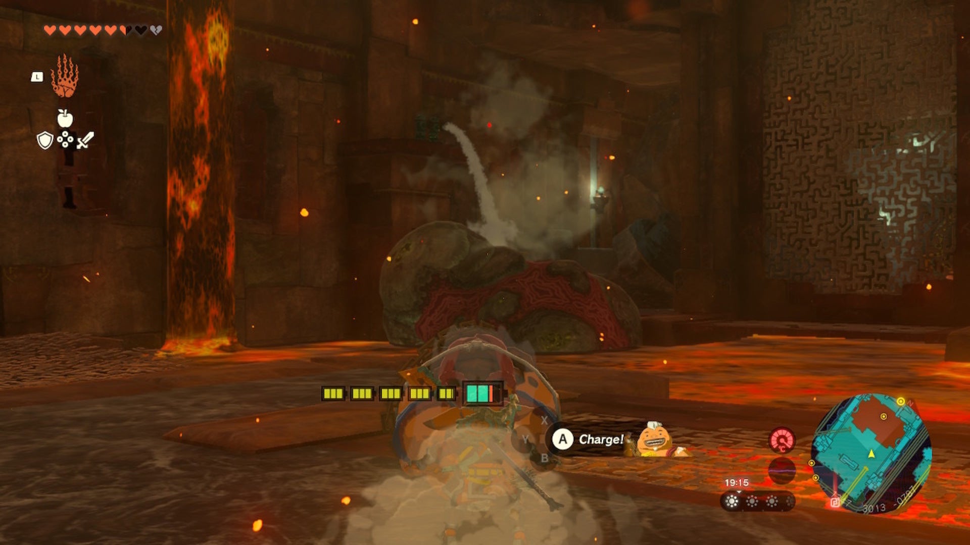 Link aims Yunobo at a marbled rock in The Legend of Zelda: Tears of the Kingdom - 13