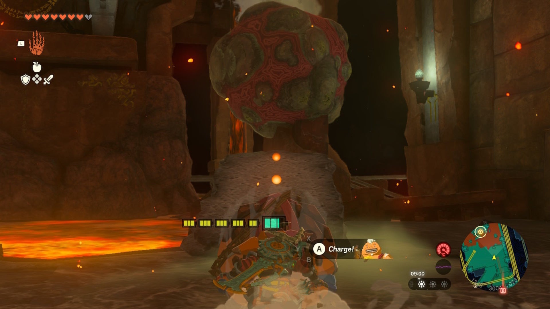 Link aims Yunobo up a slope at some marbled rock in The Legend of Zelda: Tears of the Kingdom - 25