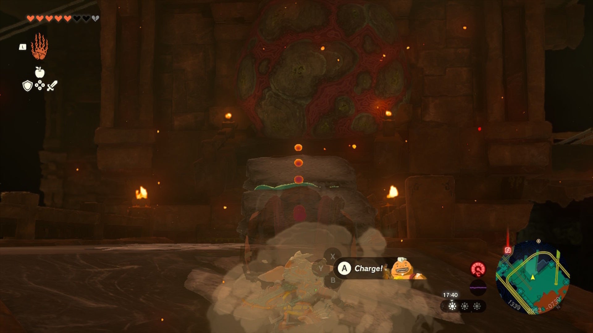 Link aims Yunobo up a slope at some marbled rock in The Legend of Zelda: Tears of the Kingdom - 27