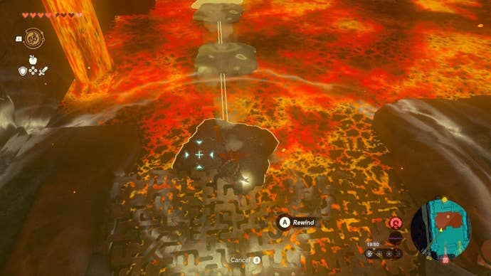Link uses recall on some stone slabs in lava in The Legend of Zelda: Tears of the Kingdom