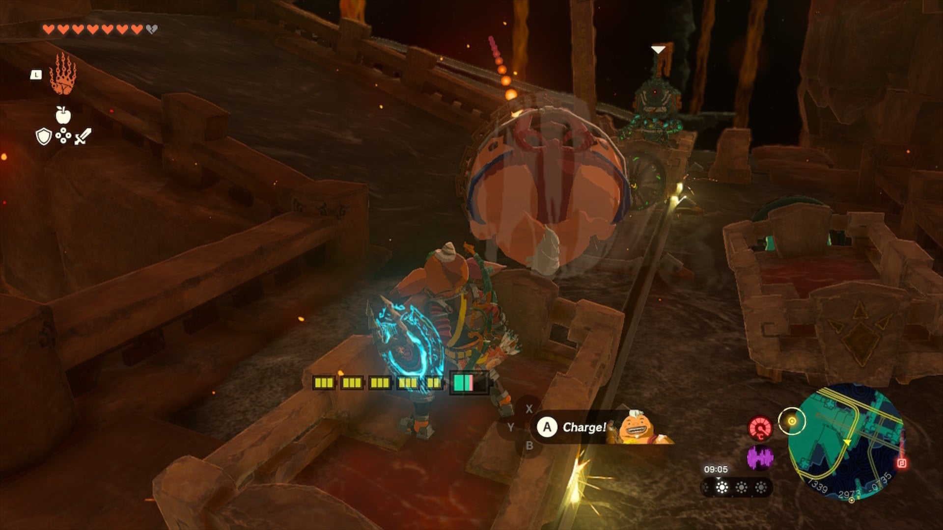 Link rides a minecart, with a slope beside him that he needs to jump on in The Legend of Zelda: Tears of the Kingdom