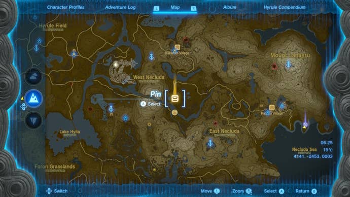 A map showing the nearest stable to Ganon’s Horse in The Legend of Zelda: Tears of the Kingdom