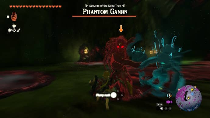 Link fights with Phanton Ganon in Korok Grove in The Legend of Zelda: Tears of the Kingdom