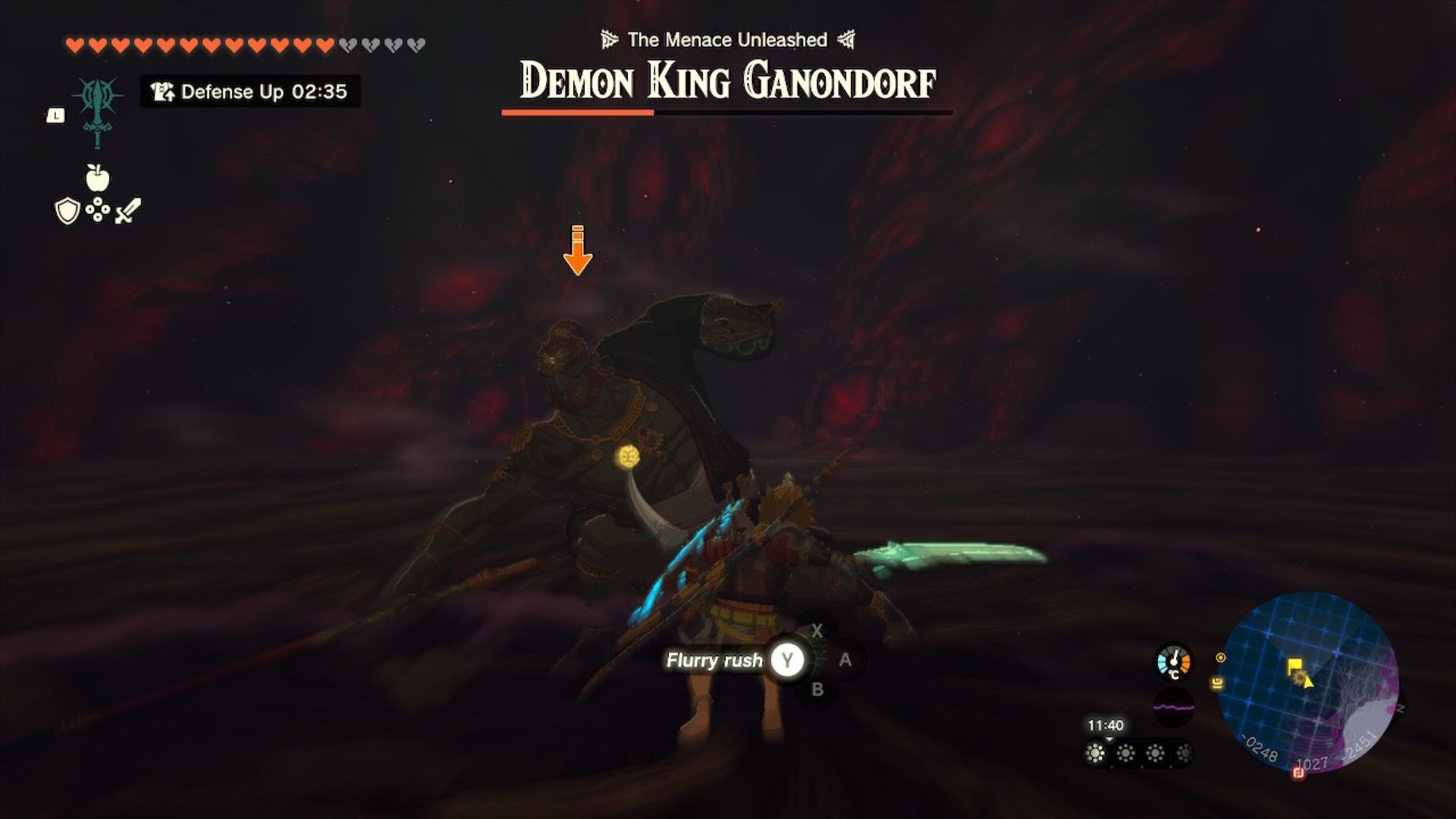 Link performs a flurry rush on Demon King Ganondorf during the second phase of the fight in The Legend of Zelda: Tears of the Kingdom - 14