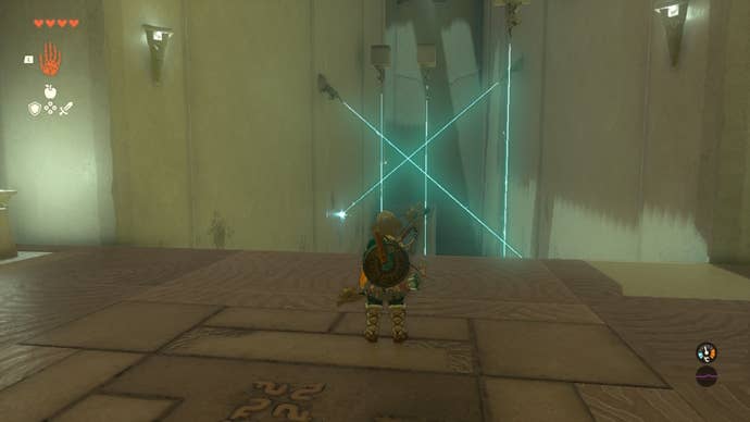 Link faces lasers in the Gatakis Shrine in Zelda: Tears of the Kingdom