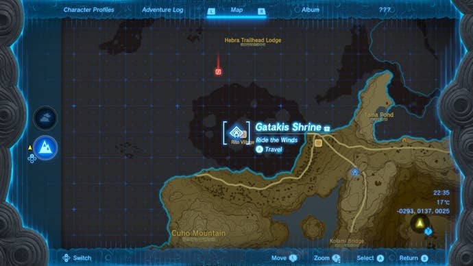 A map of the Gatakis Shrine in Zelda: Tears of the Kingdom